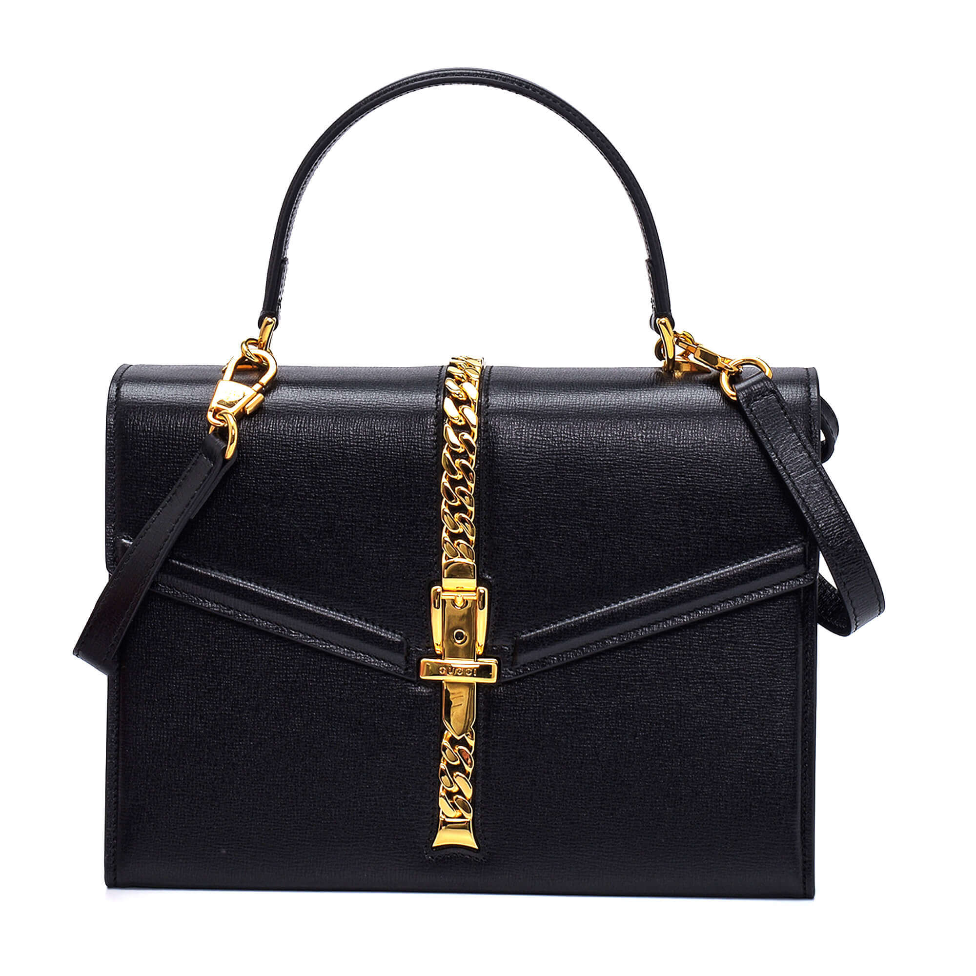 Gucci - Black Leather Sylvie 1969 Top Handle Bag